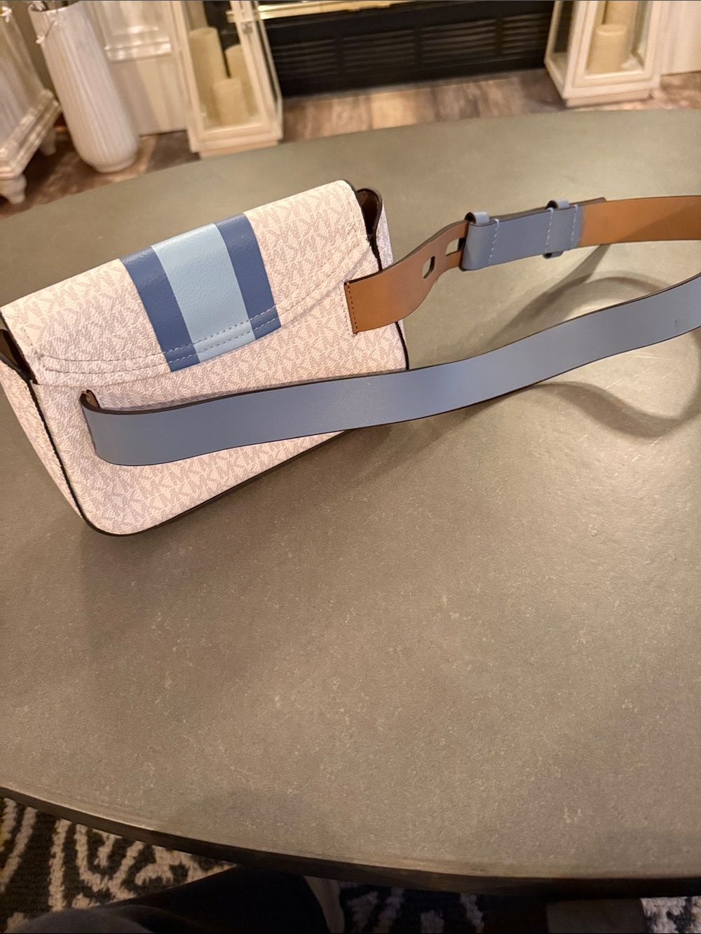 Michael Kors White & Blue Signature Stripe Crossbody Belt Bag - Picture 2 of 4